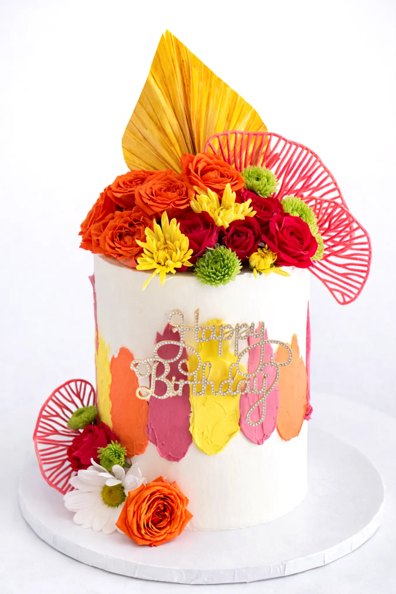 Express buttercream cake with cherries and meringue