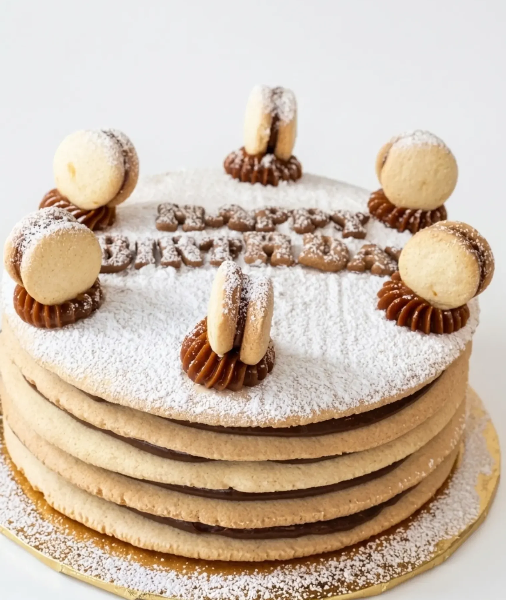 Artisanal alfajor layered cake with dulce de leche filling